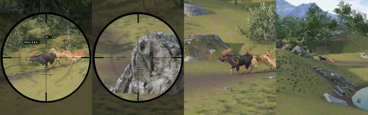 Four frames from the deer version at 0:01, 0:07, 0:13 and 0:19